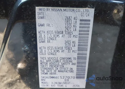 2014 Infiniti Qx60 z USA, uszkodzony, nr VIN 5N1AL0MMXEC527070